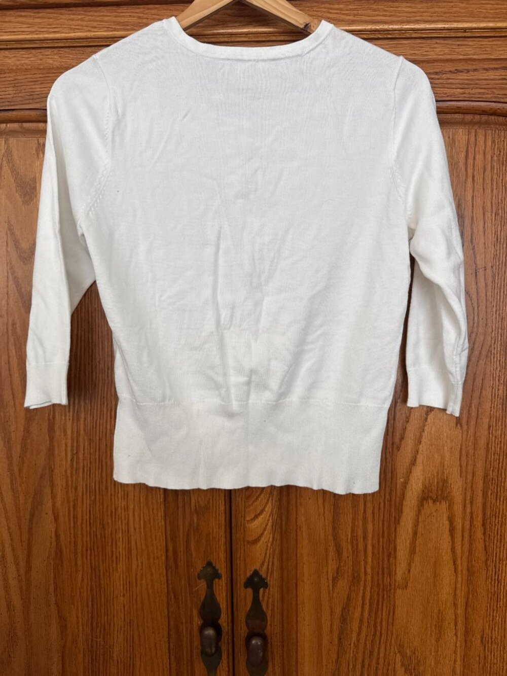 White House Black Market Cream Button-Front 3/4 Sleeve Cardigan image 2